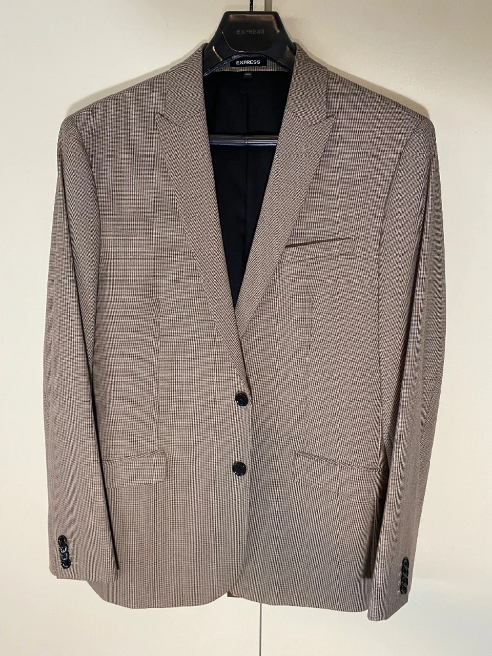 Express Men’s Brown Houndstooth Slim‑Fit Suit Set – Modern Jacket + Ultra‑Comfor